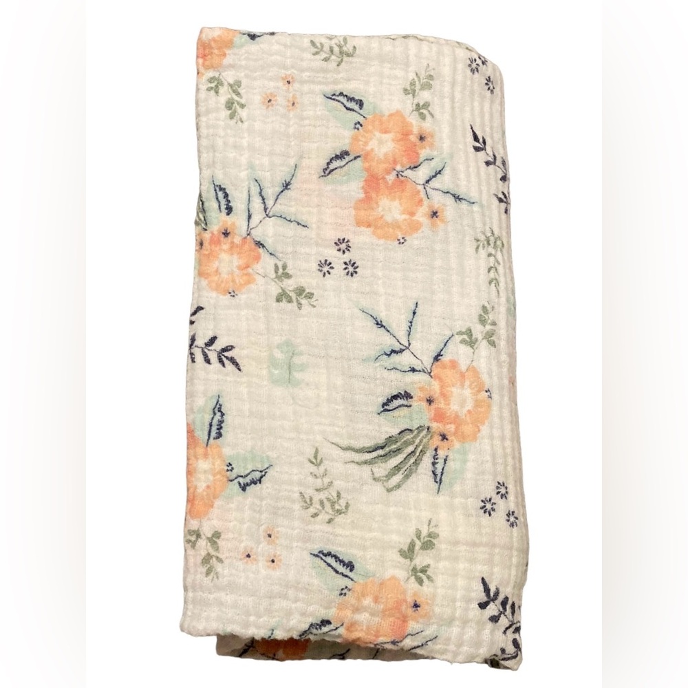 Chick Pea Cotton Muslin Swaddle Baby Blanket Pink Peach Flowers 36” x 40"